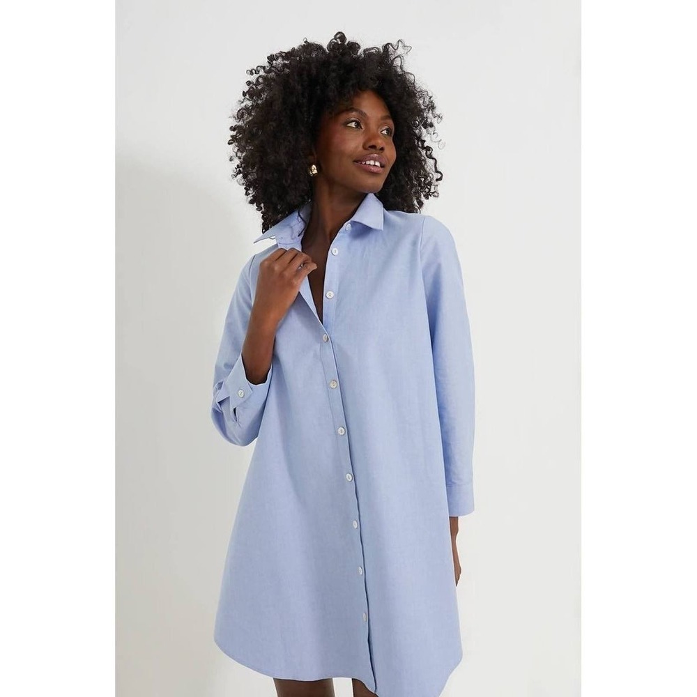 Pomander Place Chambray Oxford Button Front Long Sleeve Shirt Dress Large NEW